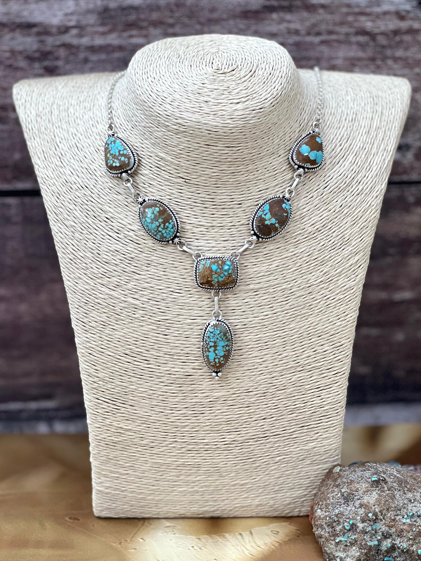 Handmade Sterling Silver Number 8 Turquoise Necklace with Signed Nizhoni (5)
