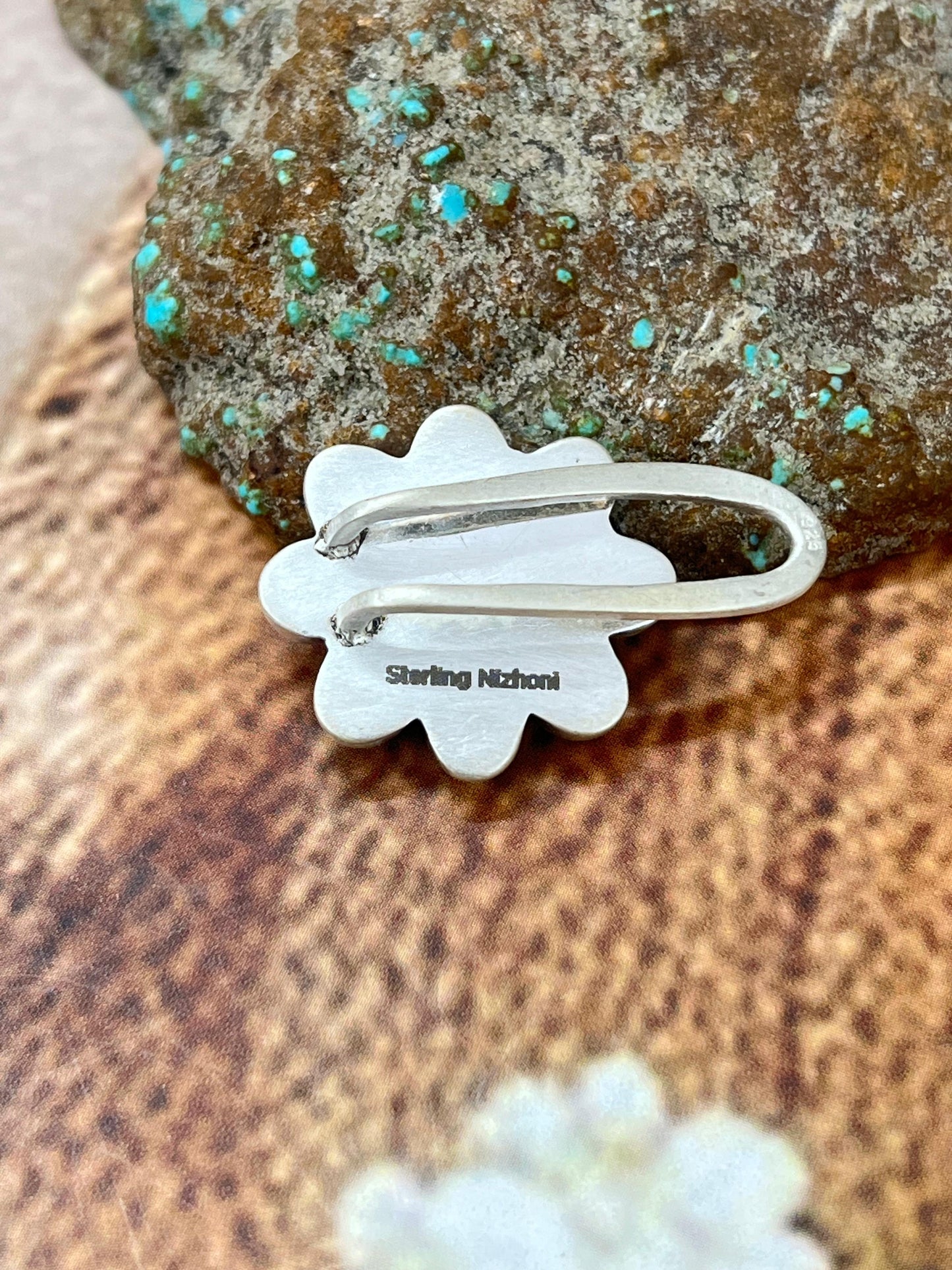Handmade Sterling Silver Kingman Turquoise Purse Key Clip with Signed Nizhoni