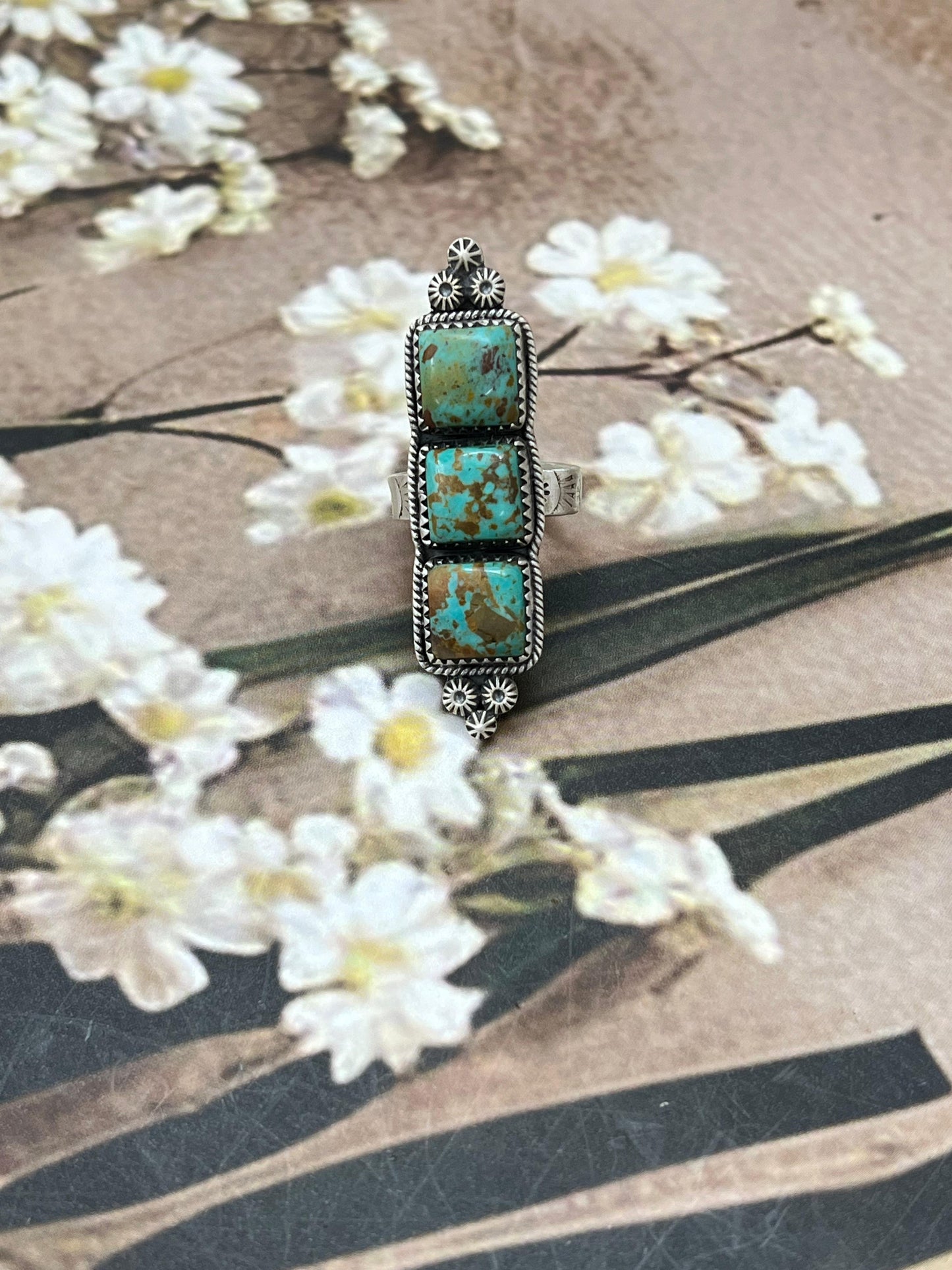 Handmade Sterling Silver Old Stock Royston Turquoise Adjustable Rings with Signed Nizhoni