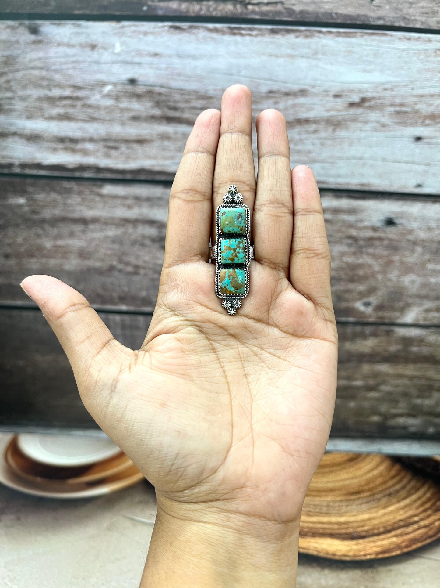 Handmade Sterling Silver Old Stock Royston Turquoise Adjustable Rings with Signed Nizhoni