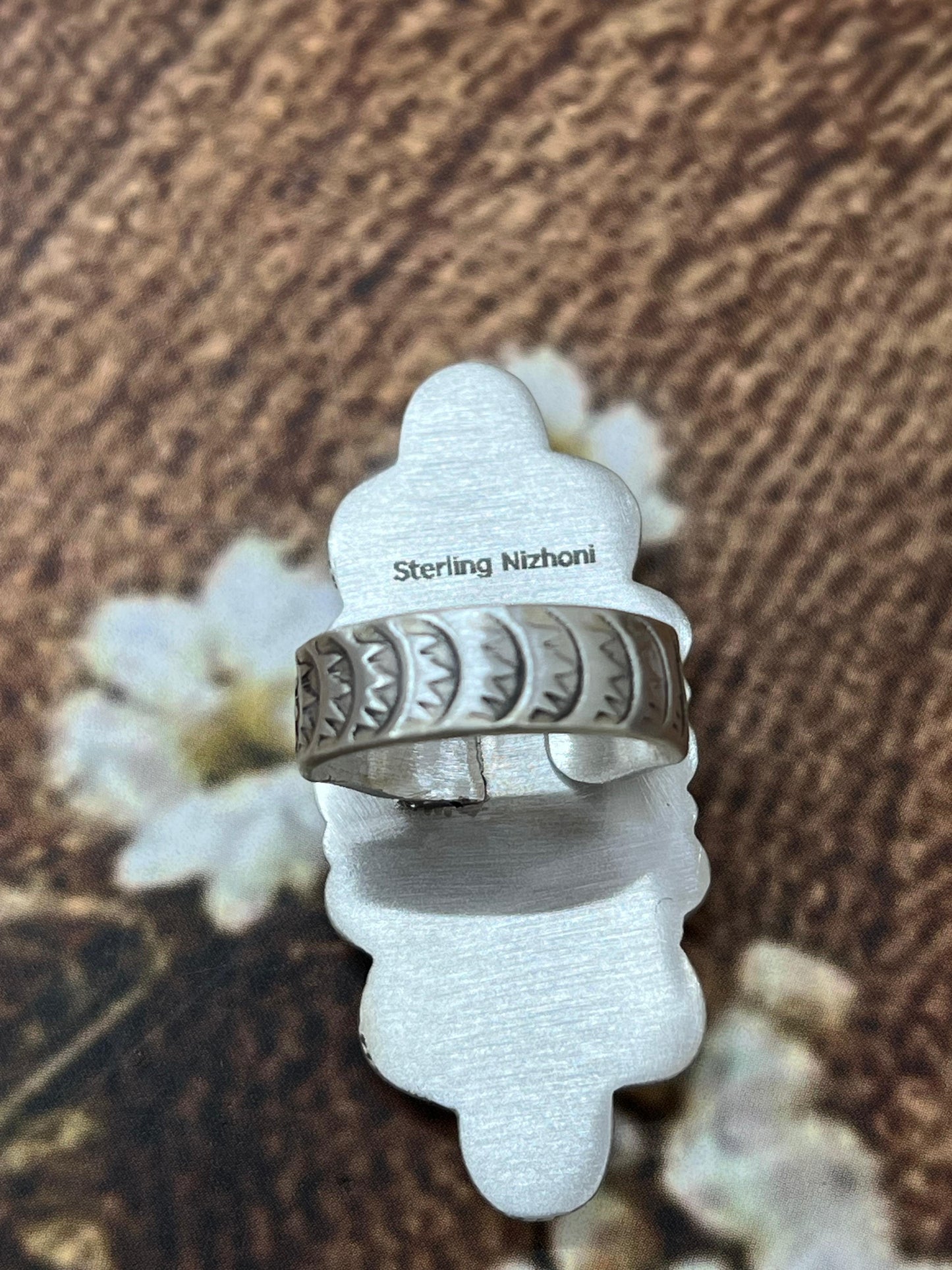 Handmade Sterling Silver White Buffalo Adjustable Rings with Signed Nizhoni (4)