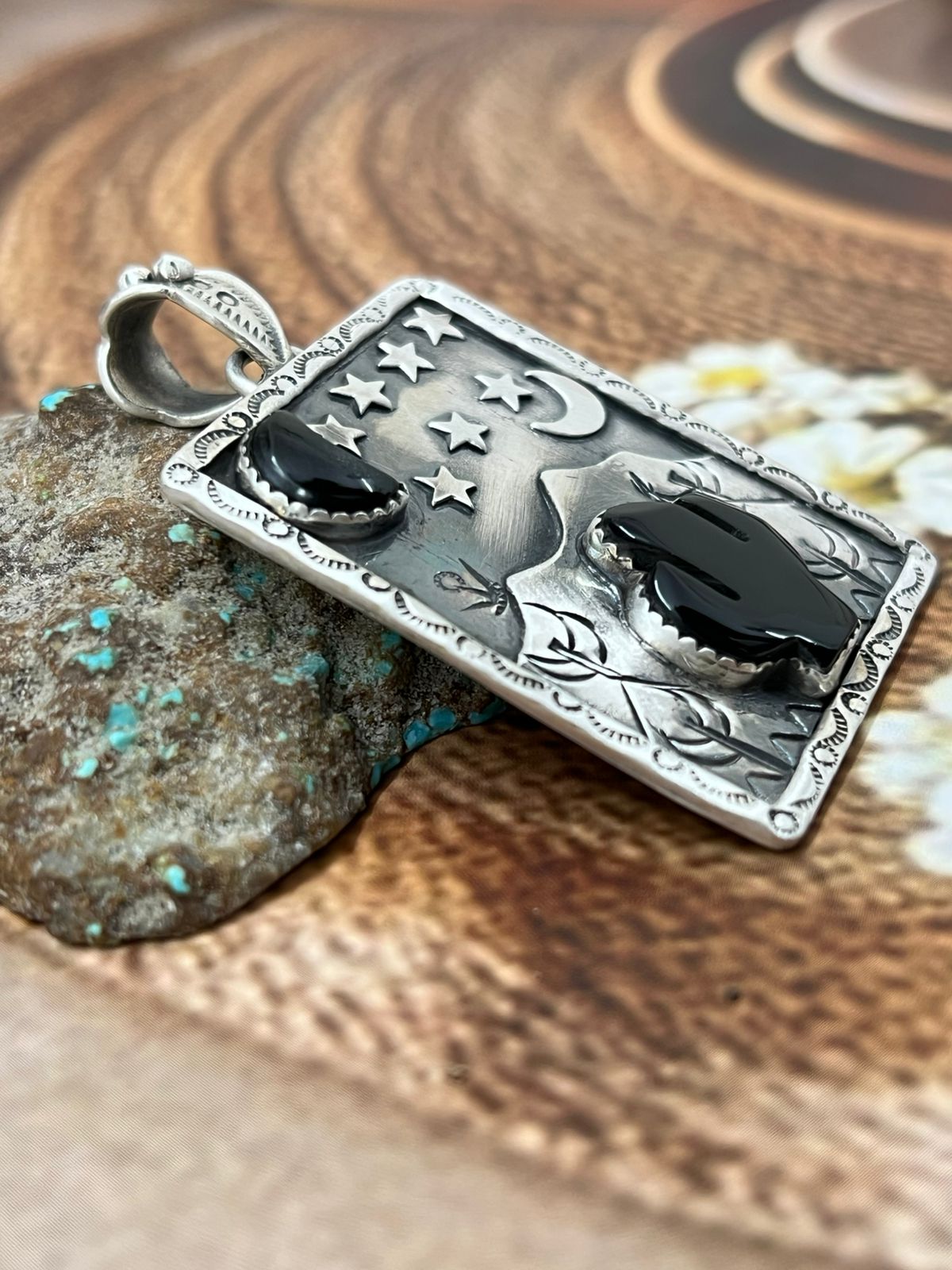 Handmade Sterling Silver Black Onyx Pendant with Signed Nizhoni