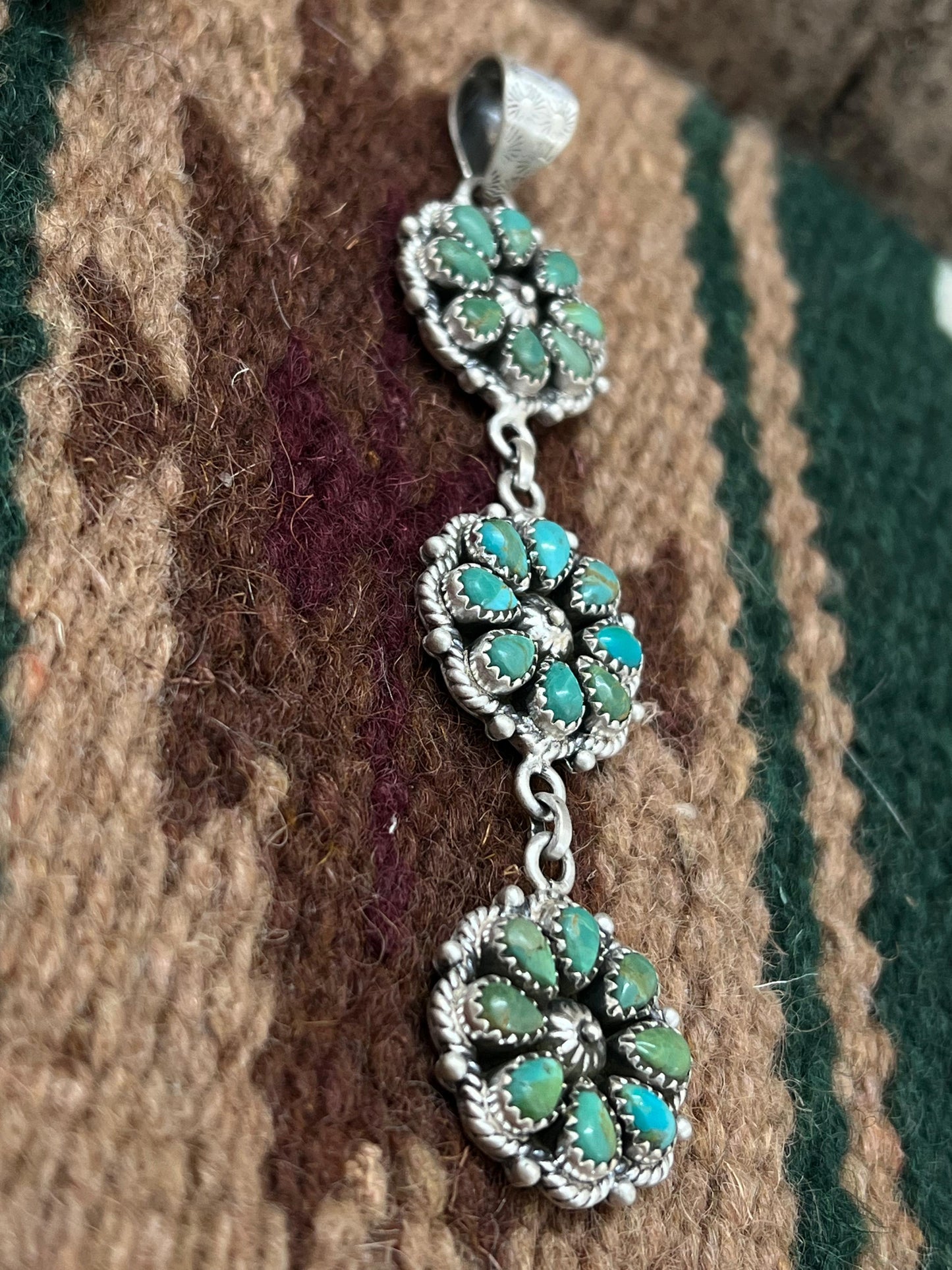 Handmade Sterling Silver Kingman Turquoise Pendant with Signed Nizhoni