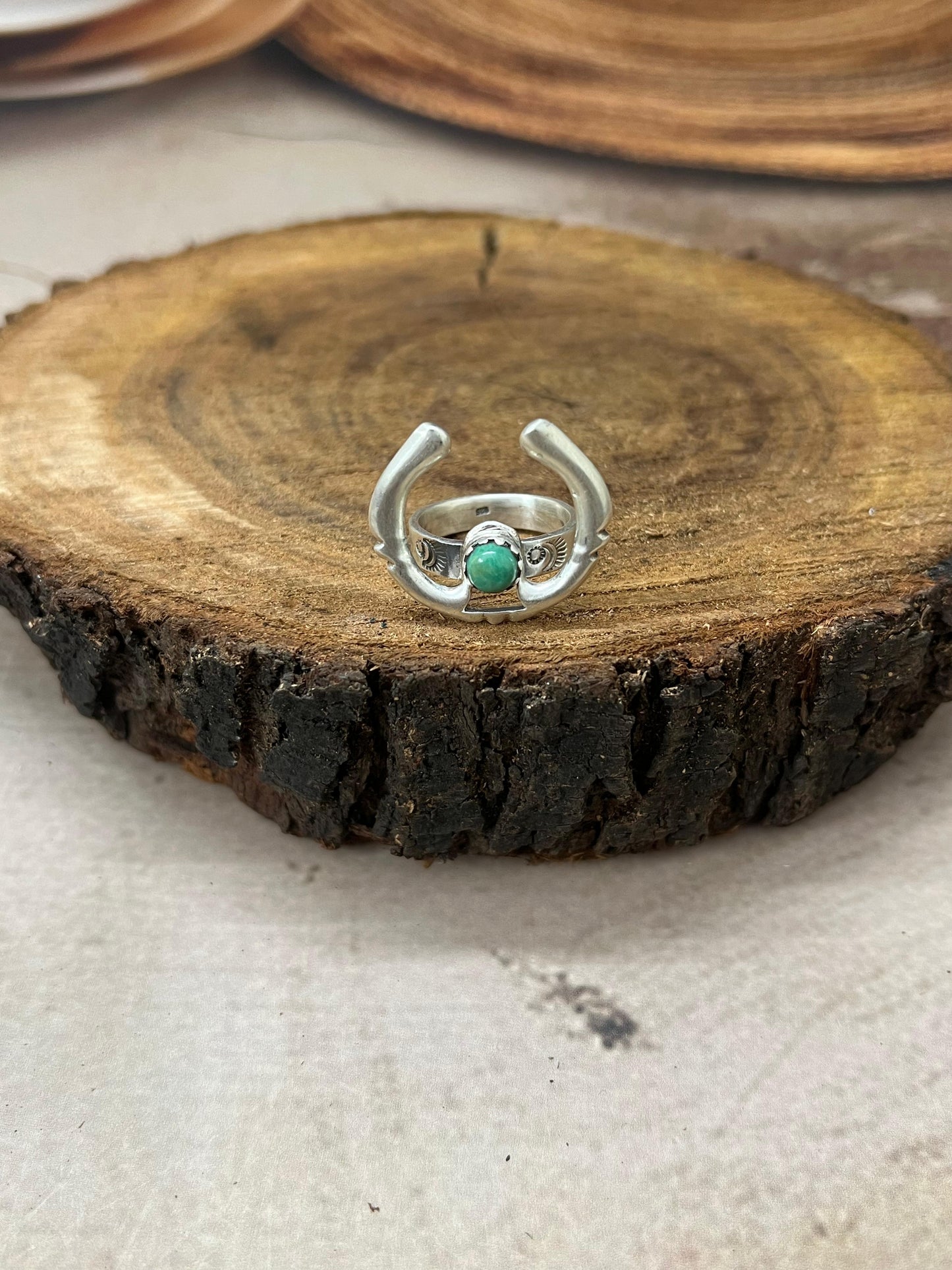 Handmade Sterling Silver Kingman Turquoise Adjustable Rings with Signed Nizhoni