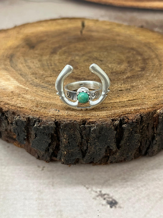 Handmade Sterling Silver Kingman Turquoise Adjustable Rings with Signed Nizhoni