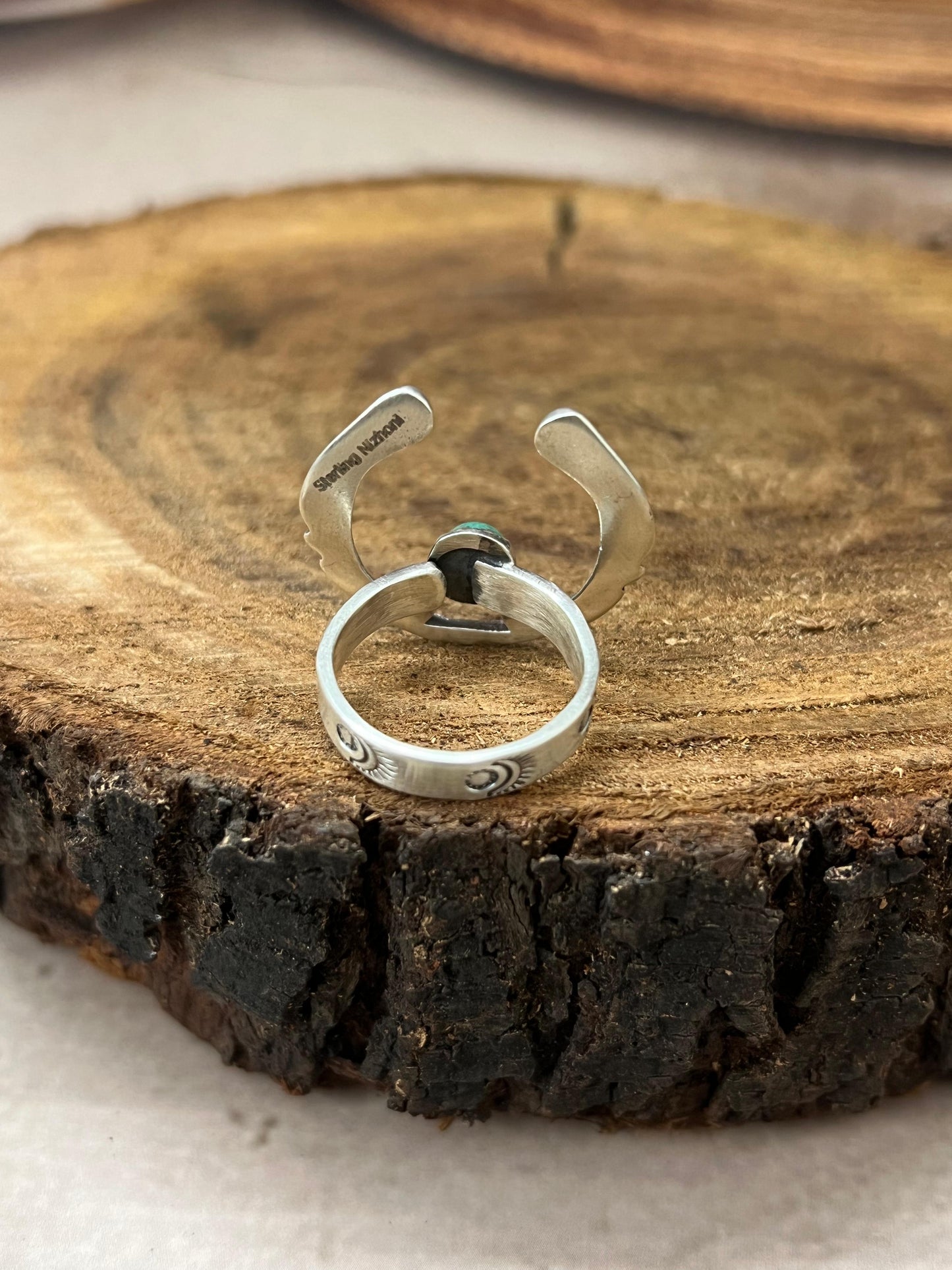 Handmade Sterling Silver Kingman Turquoise Adjustable Rings with Signed Nizhoni