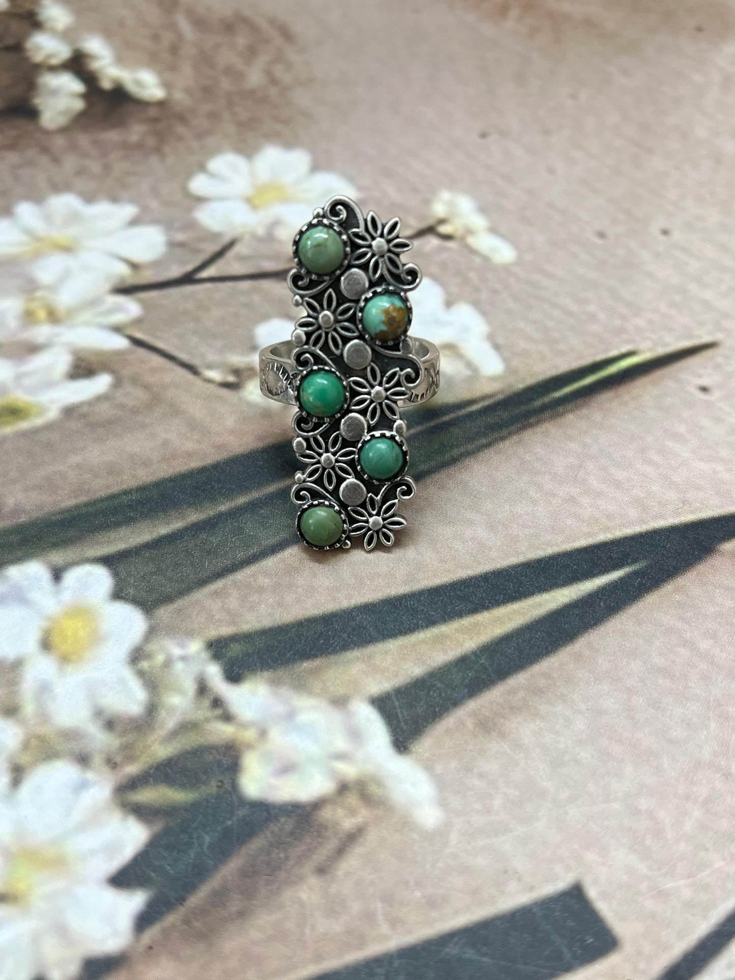 Handmade Sterling Silver Kingman Turquoise Adjustable Rings with Signed Nizhoni