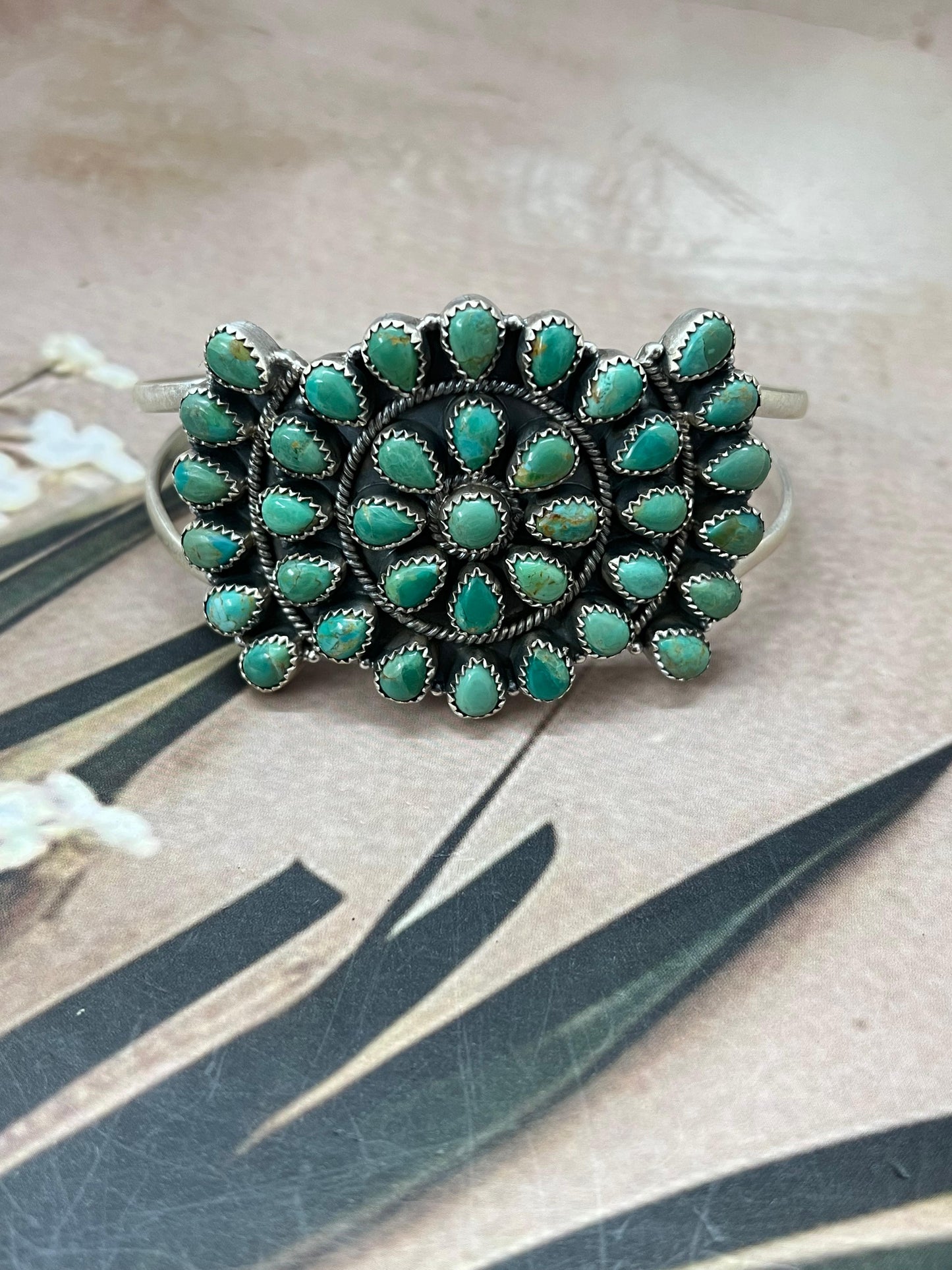 Handmade Sterling Silver Kingman Turquoise Bracelet with Signed Nizhoni