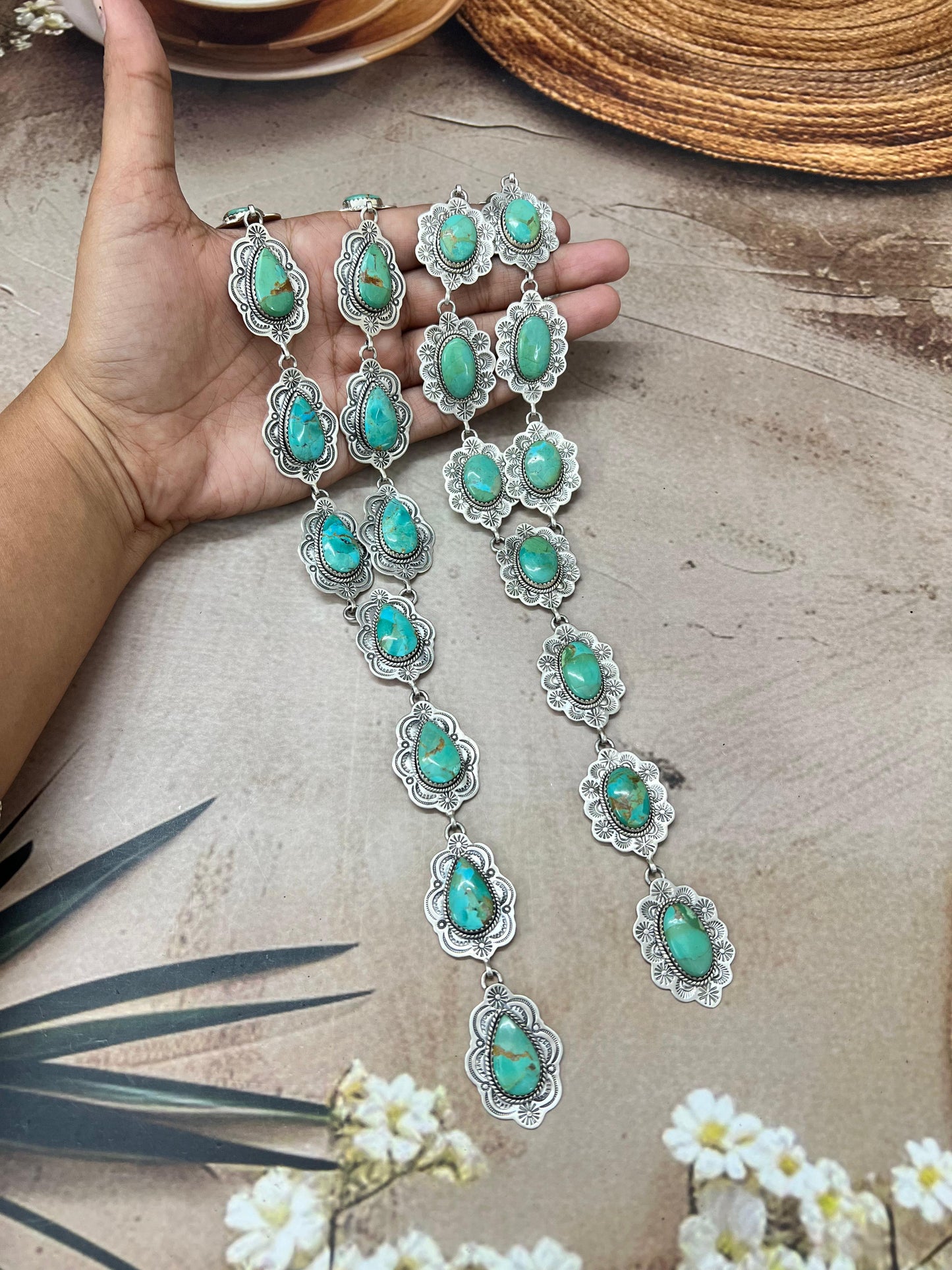 Handmade Sterling Silver Kingman Turquoise Lariat Necklace with Signed Nizhoni (2)