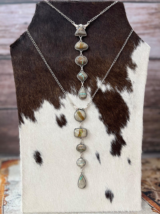 Handmade Sterling Silver Royston Ribbon Turquoise Necklace with Signed Nizhoni