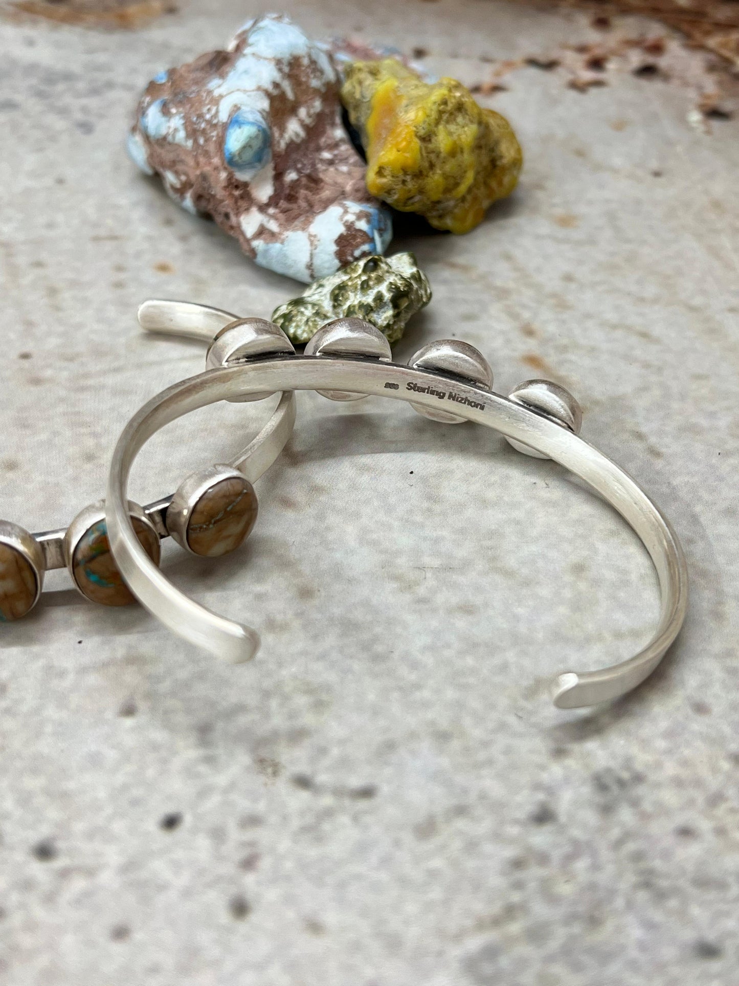 Handmade Sterling Silver Royston Ribbon Turquoise Bracelet with Signed Nizhoni