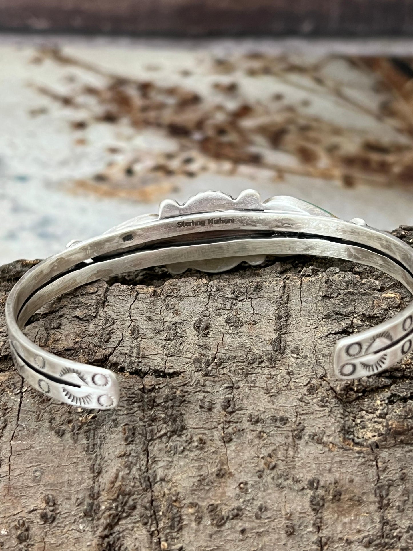 Handmade Sterling Silver Royston Ribbon Turquoise Bracelet with Signed Nizhoni