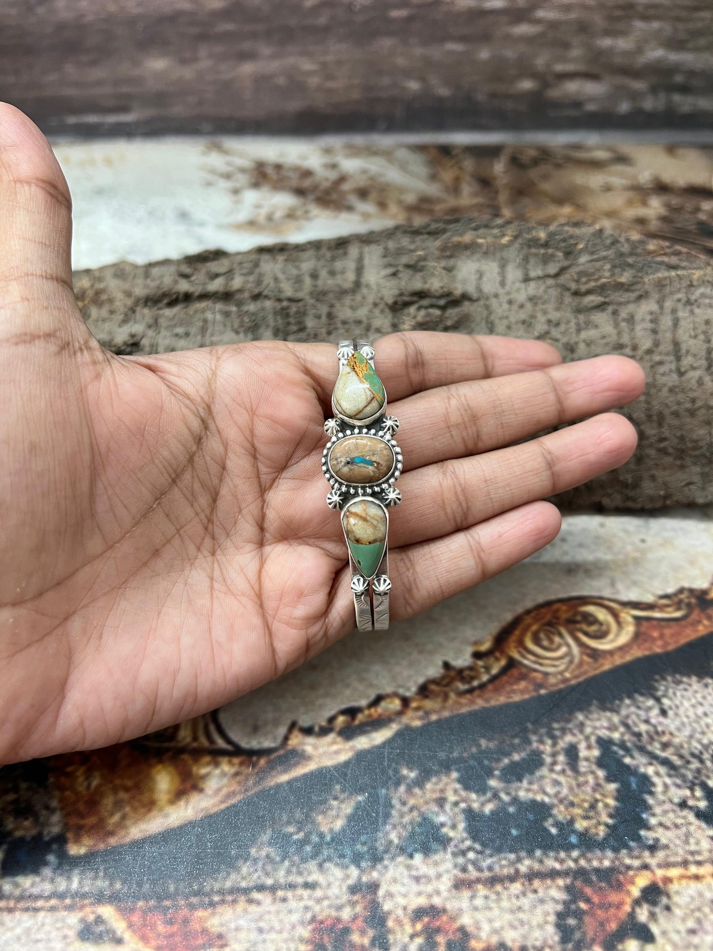 Handmade Sterling Silver Royston Ribbon Turquoise Bracelet with Signed Nizhoni
