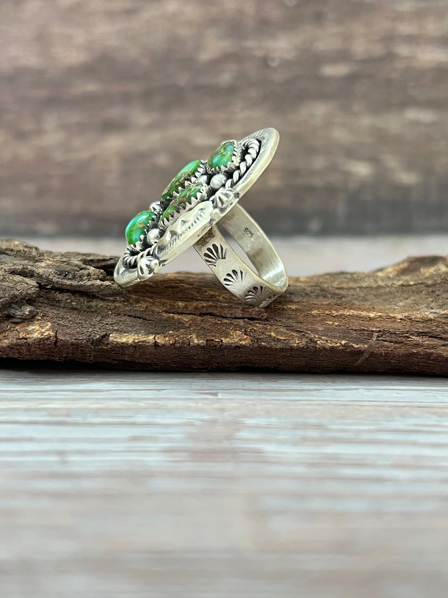 Handmade Sterling Silver Sonoran Mountain Turquoise Adjustable Rings with Signed Nizhoni