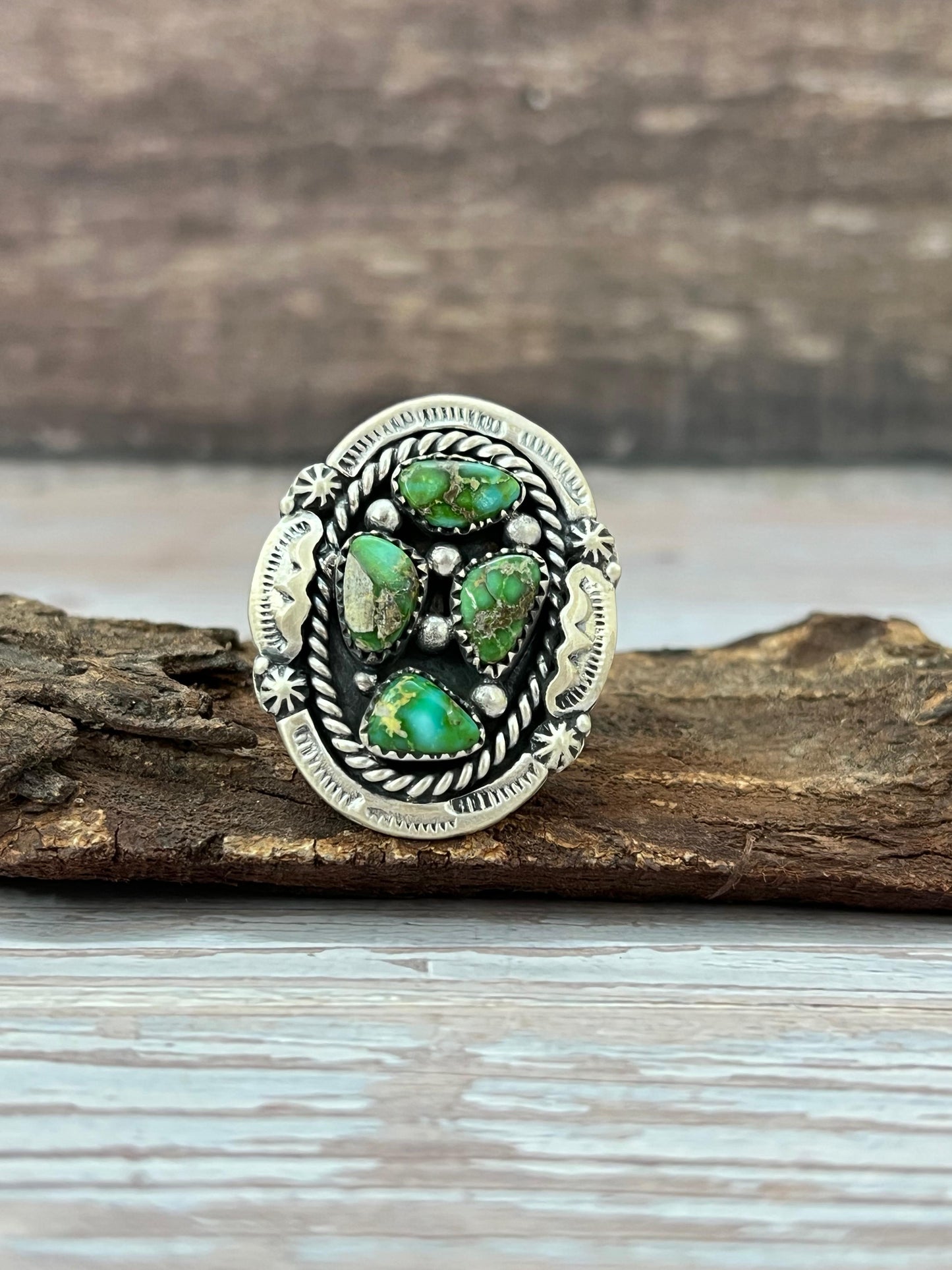 Handmade Sterling Silver Sonoran Mountain Turquoise Adjustable Rings with Signed Nizhoni