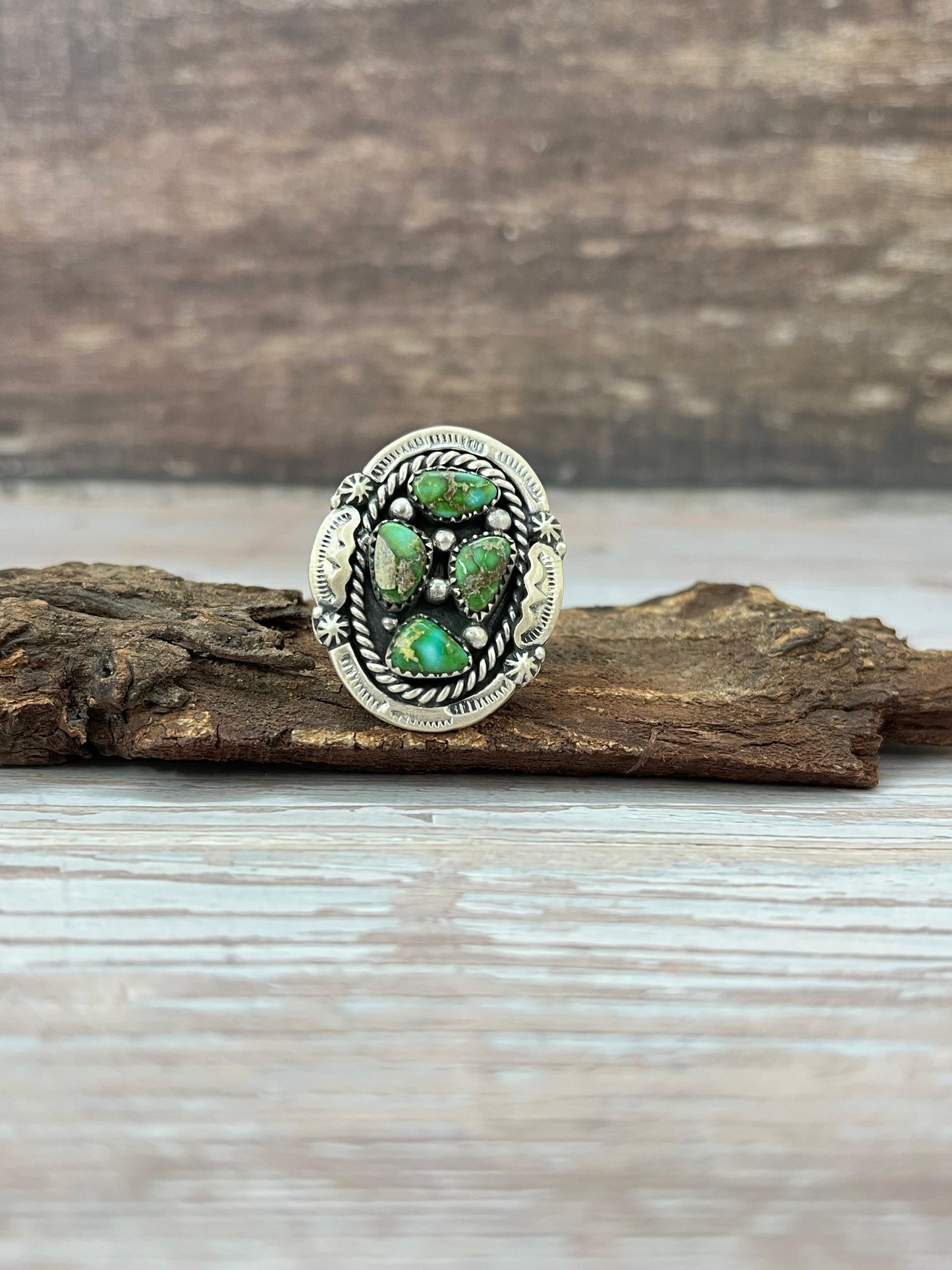 Handmade Sterling Silver Sonoran Mountain Turquoise Adjustable Rings with Signed Nizhoni