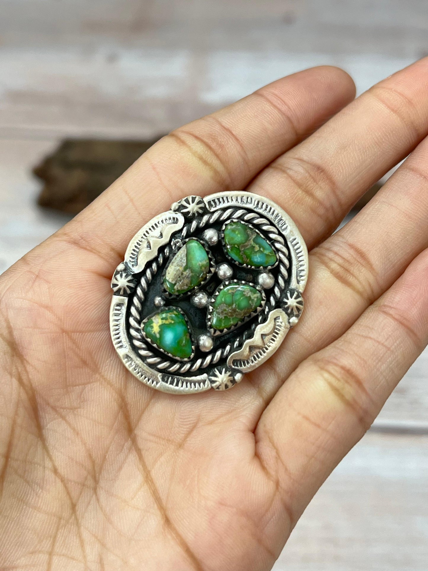 Handmade Sterling Silver Sonoran Mountain Turquoise Adjustable Rings with Signed Nizhoni