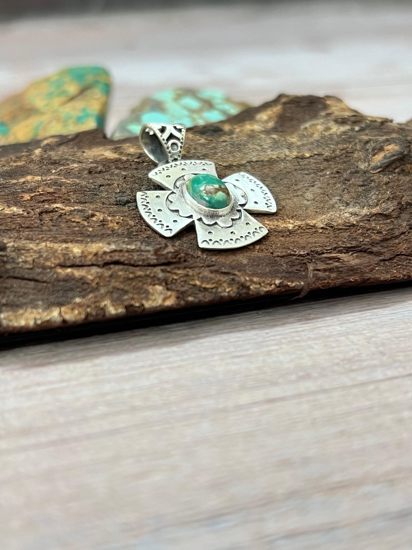 Handmade Sterling Silver Kingman Turquoise Pendant with Signed Nizhoni