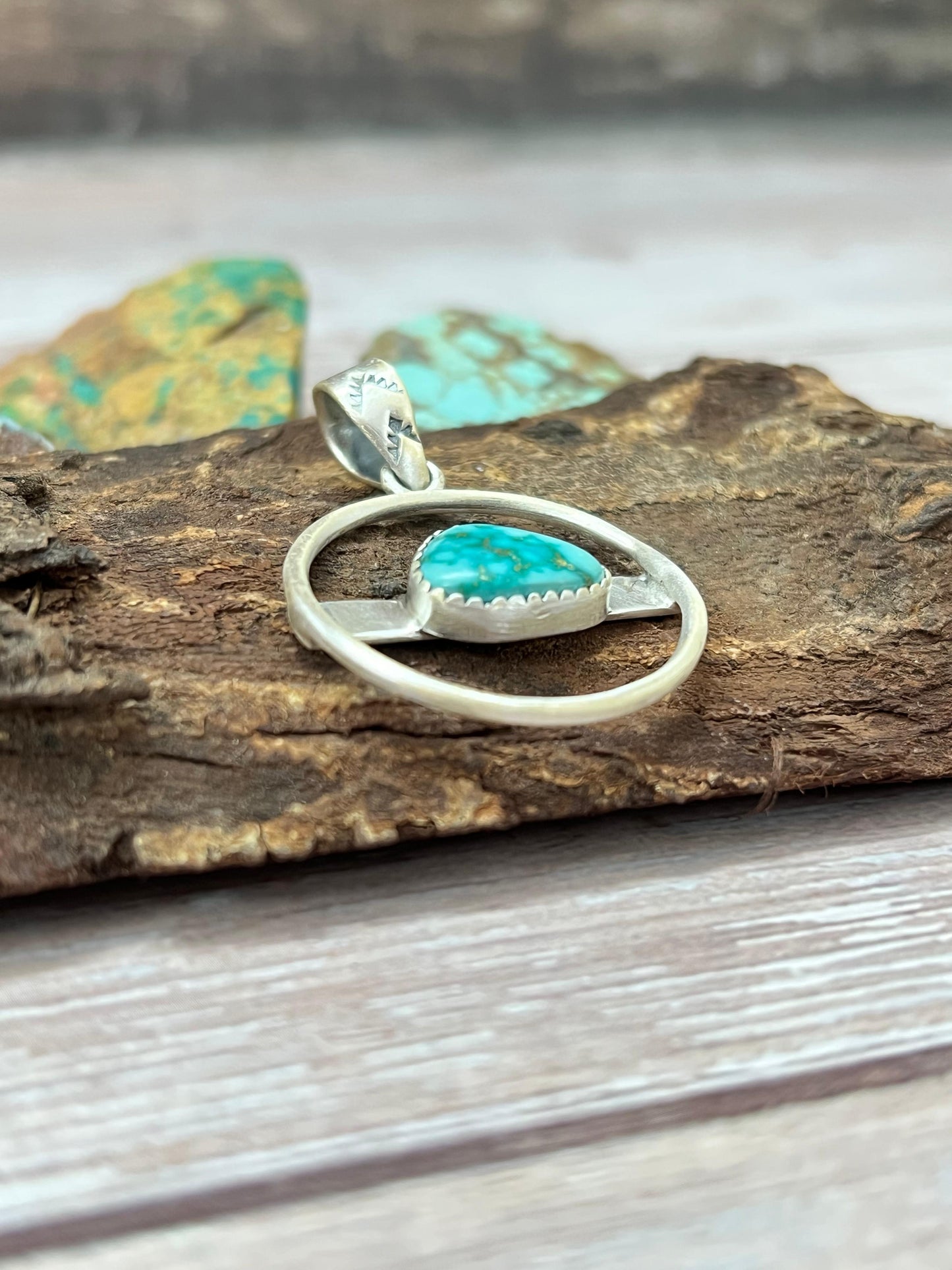 Handmade Sterling Silver South Hill Turquoise Pendant with Signed Nizhoni