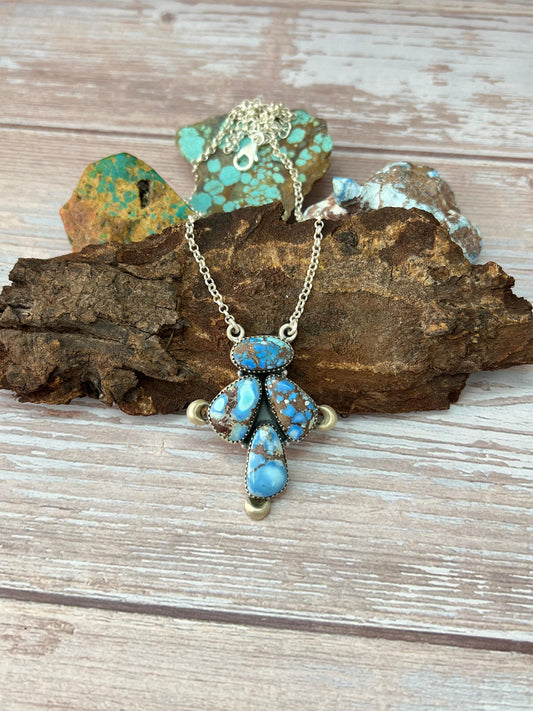 Handmade Sterling Silver Golden Hills Turquoise Necklace with Signed Nizhoni