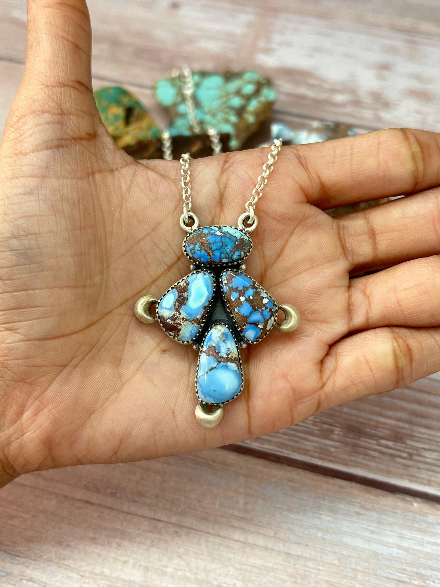 Handmade Sterling Silver Golden Hills Turquoise Necklace with Signed Nizhoni