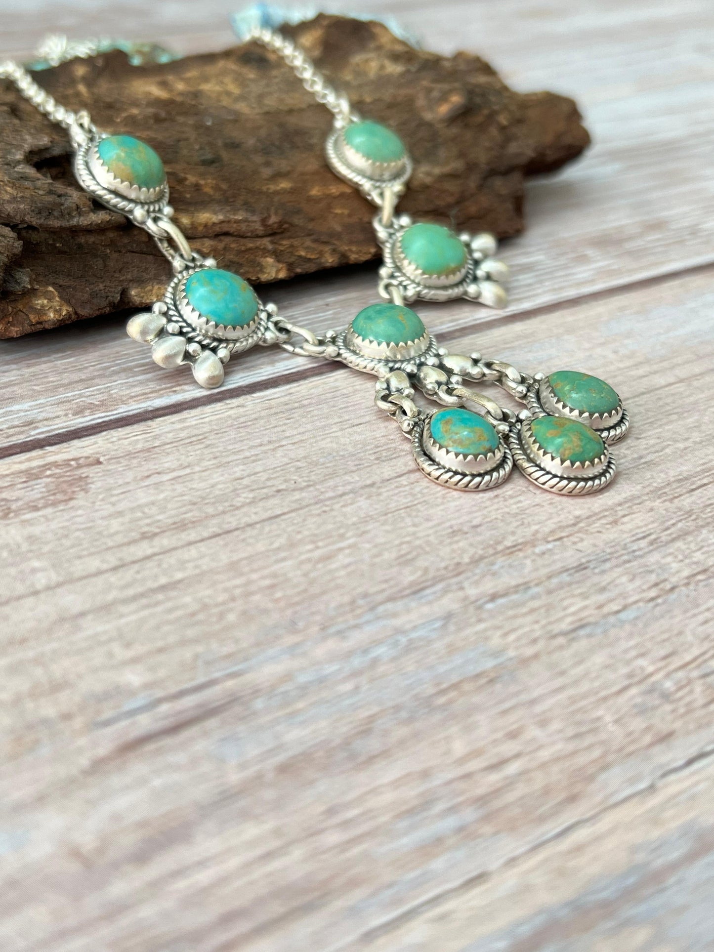Handmade Sterling Silver Kingman Turquoise Necklace with Signed Nizhoni
