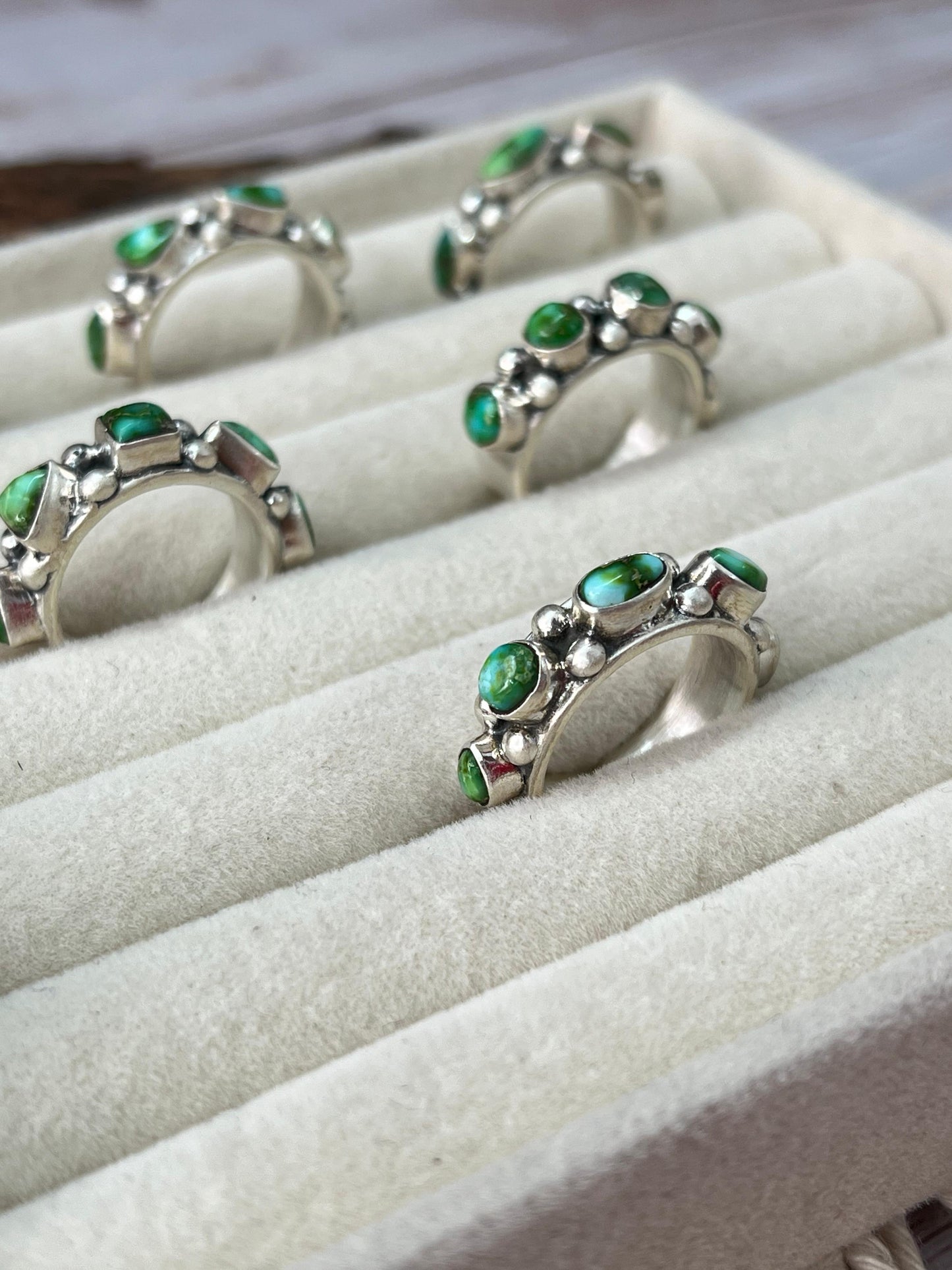 Handmade Sterling Silver Sonoran Mountain Turquoise Adjustable Rings with Signed Nizhoni