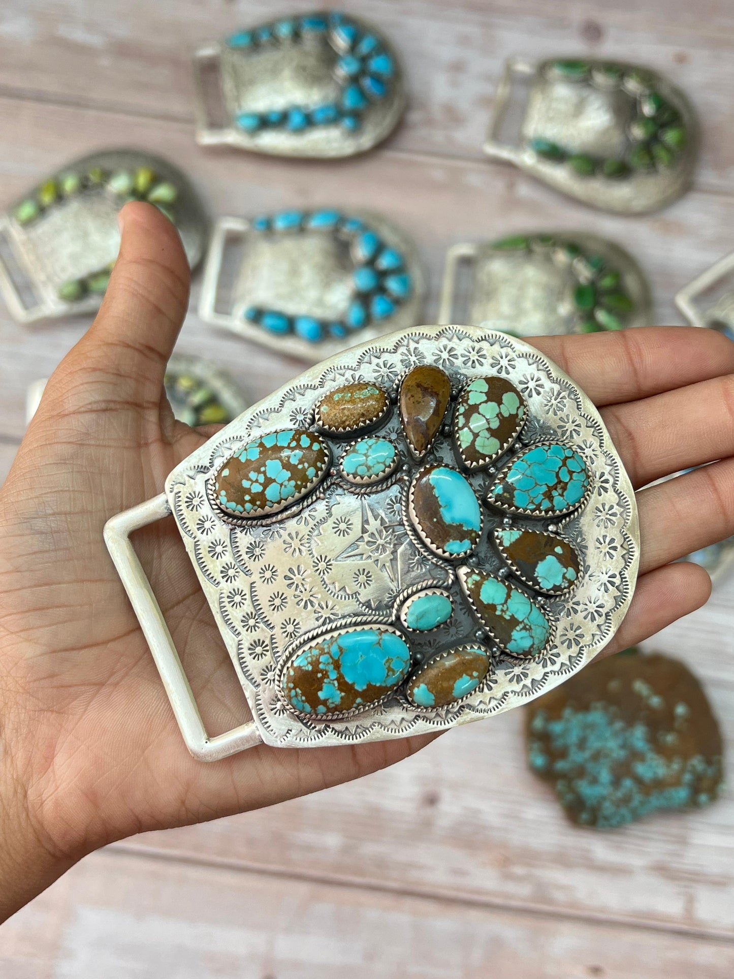 Handmade Sterling Silver Multi Stone Buckle with Signed Nizhoni