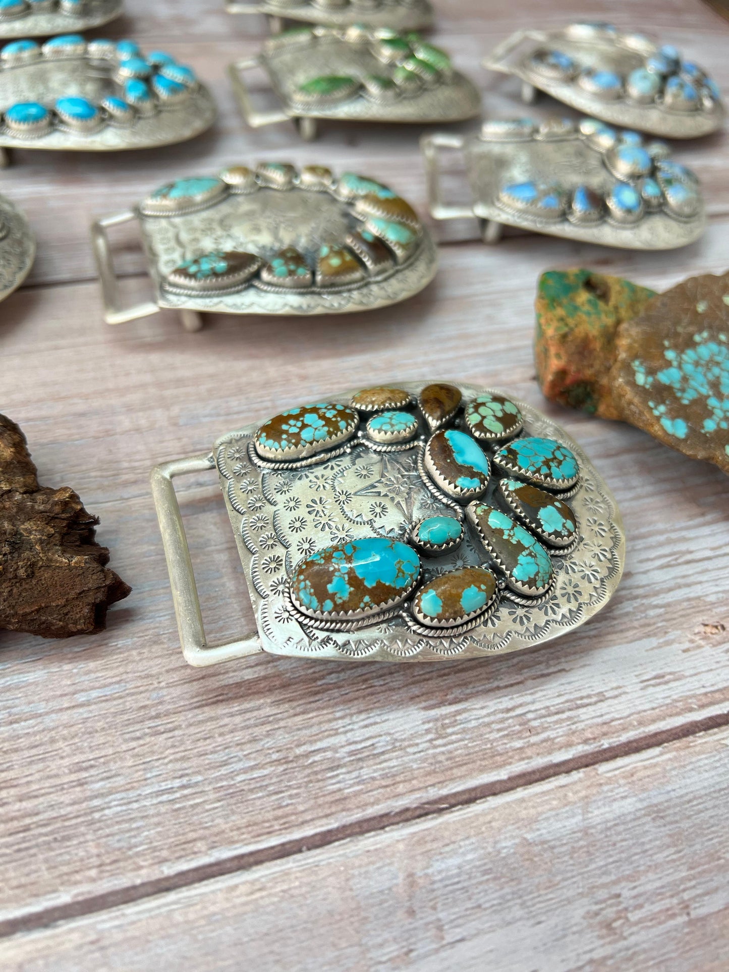 Handmade Sterling Silver Multi Stone Buckle with Signed Nizhoni