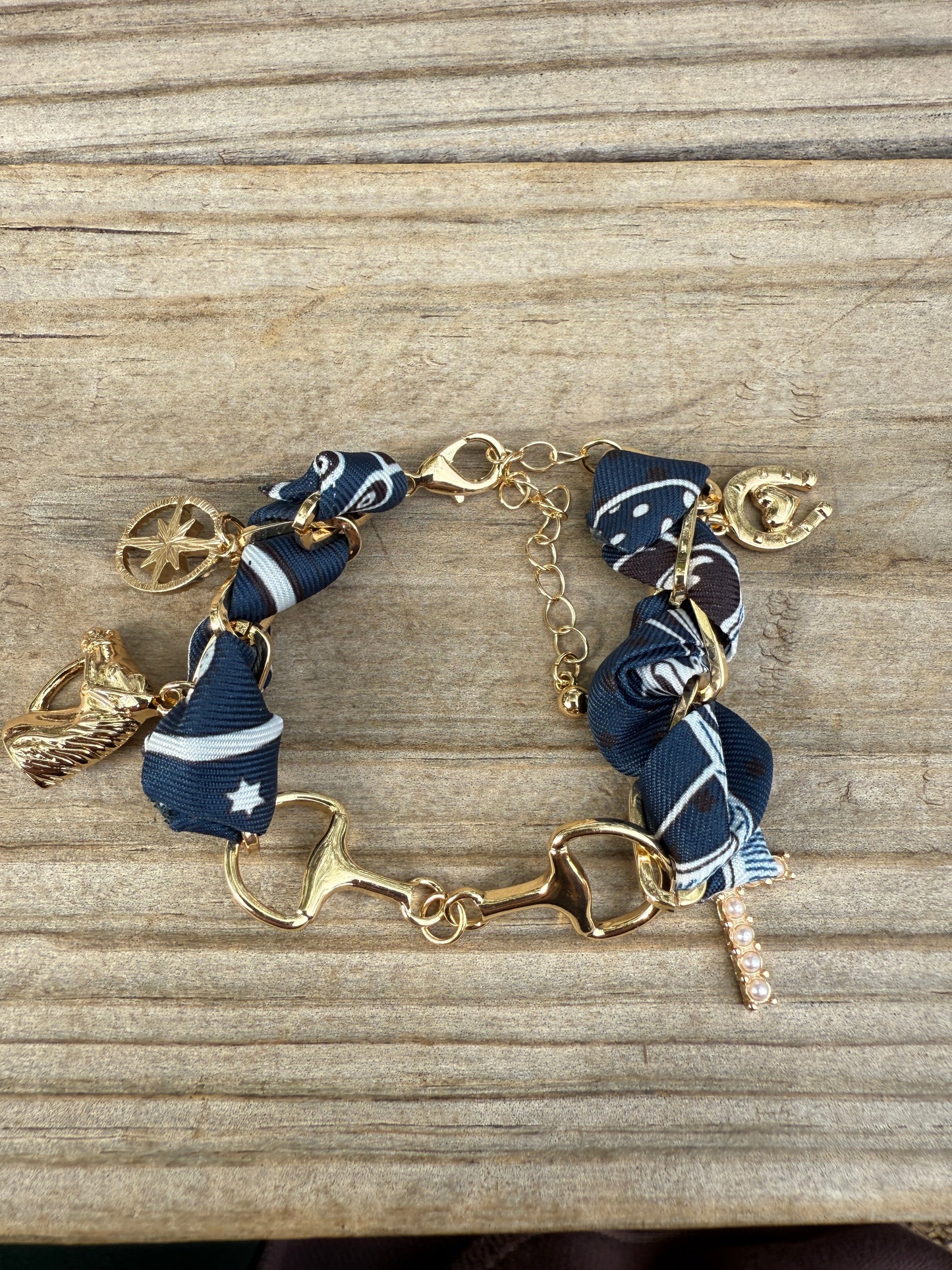 "THE GOLDEN COLLECTION" Handmade Bandana Bit Charm Bracelet navy