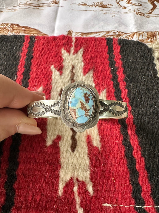 Handcrafted Golden Hill Turquoise & Sterling Silver Cuff Bracelet Signed
