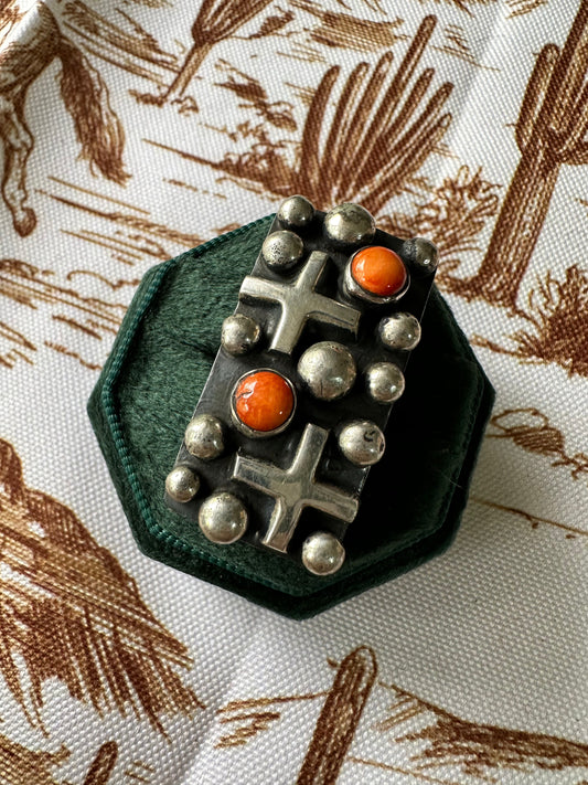 Beautiful Handcrafted Sterling Silver & Orange Mojave Ring Signed Chimney Butte