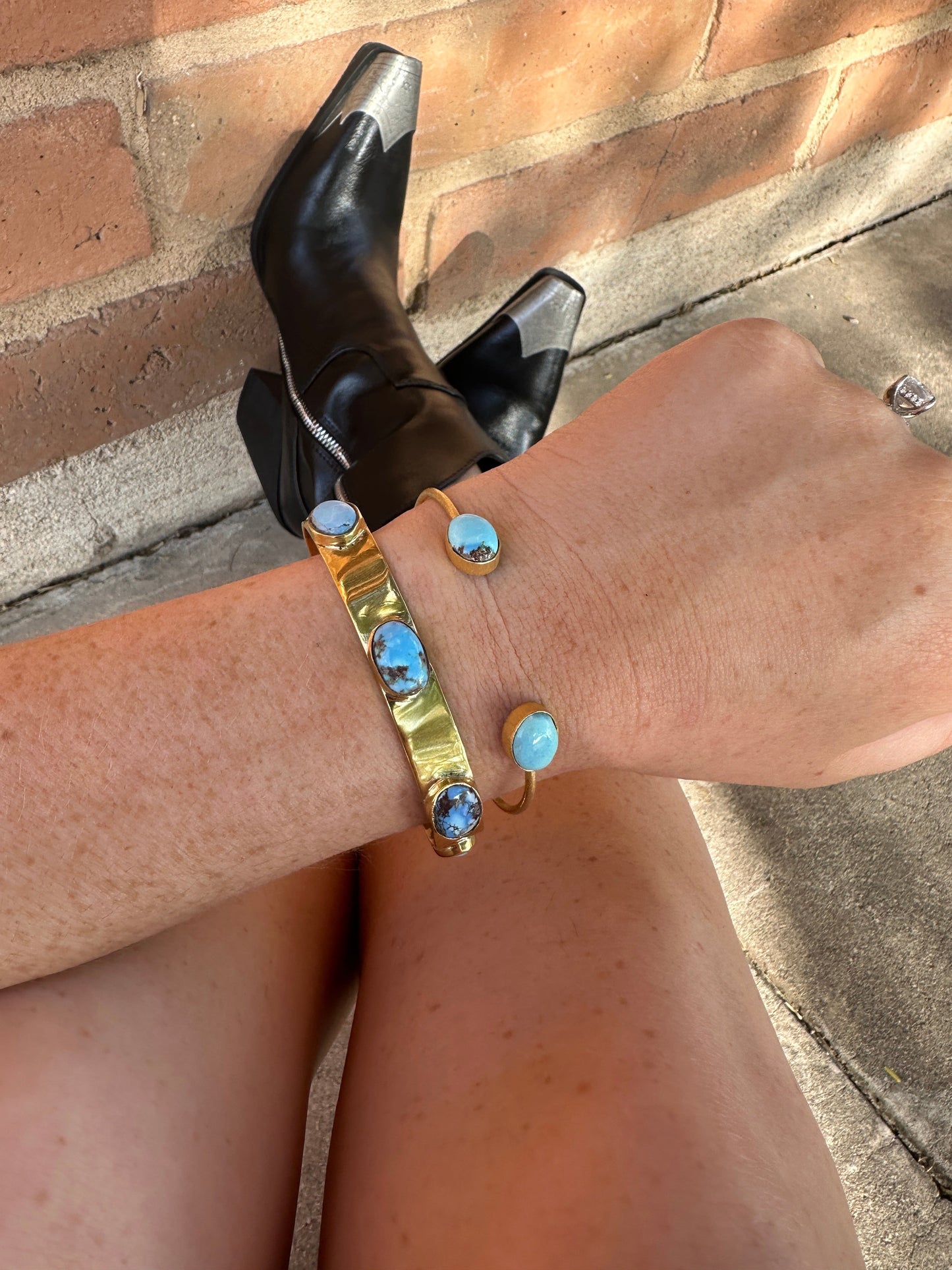 “The Golden Collection” Handmade Natural Gold Plated Golden Hills Turquoise Cuff Bracelet