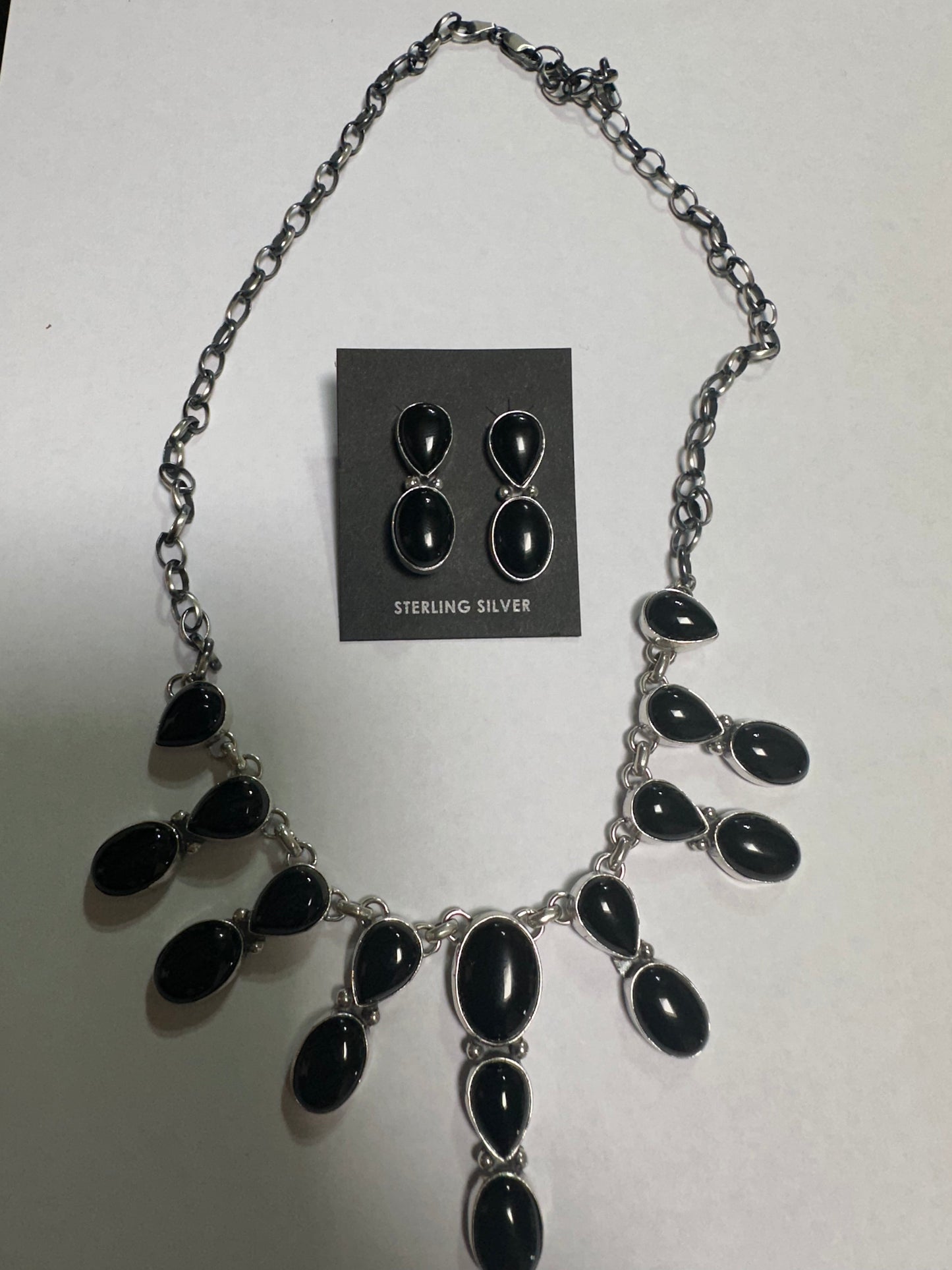Handcrafted Sterling Silver & Black Onyx Necklace and Earring Set by Lucian Koinva