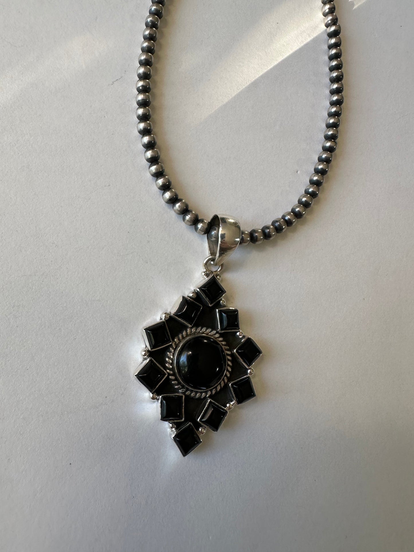 Handmade Sterling Silver &  Black Onyx Pendant Signed Nizhoni