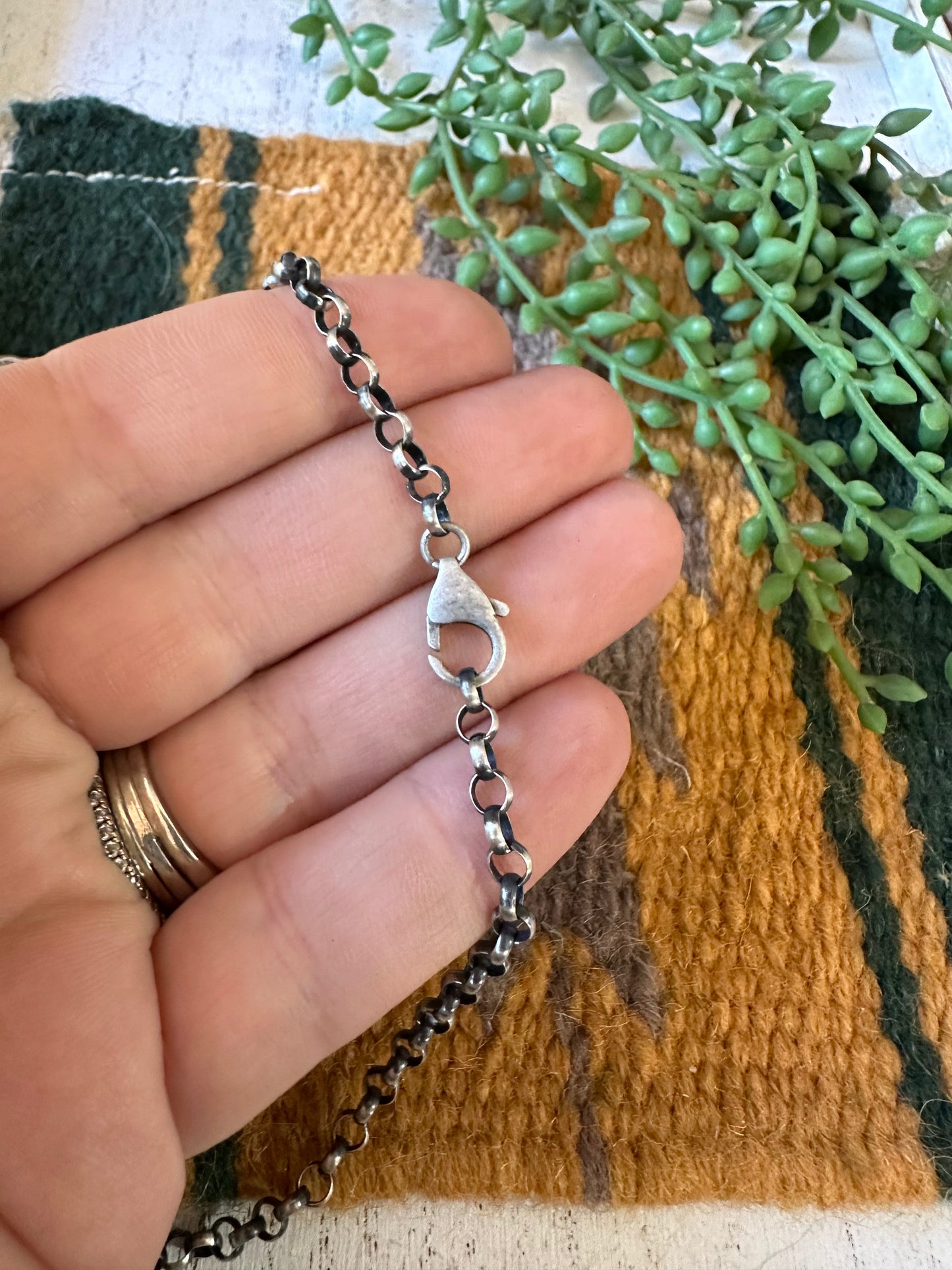 Handcrafted Sterling Silver & Double Row Turquoise Bar Necklace Signed E. Richards