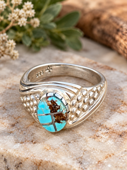 Handcrafted Turquoise 8 Sterling Silver Ring Sz 5.5