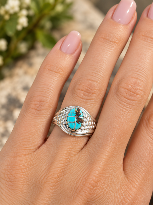 Handcrafted Turquoise 8 Sterling Silver Ring Sz 5.5