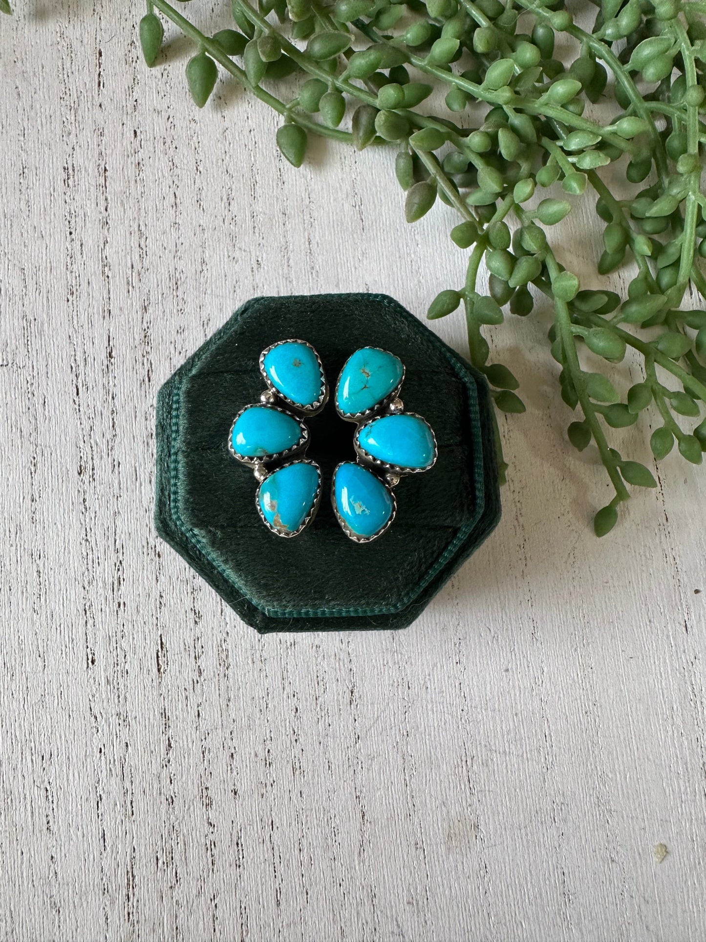 Nizhoni Handmade Turquoise & Sterling Silver Adjustable Flower Ring