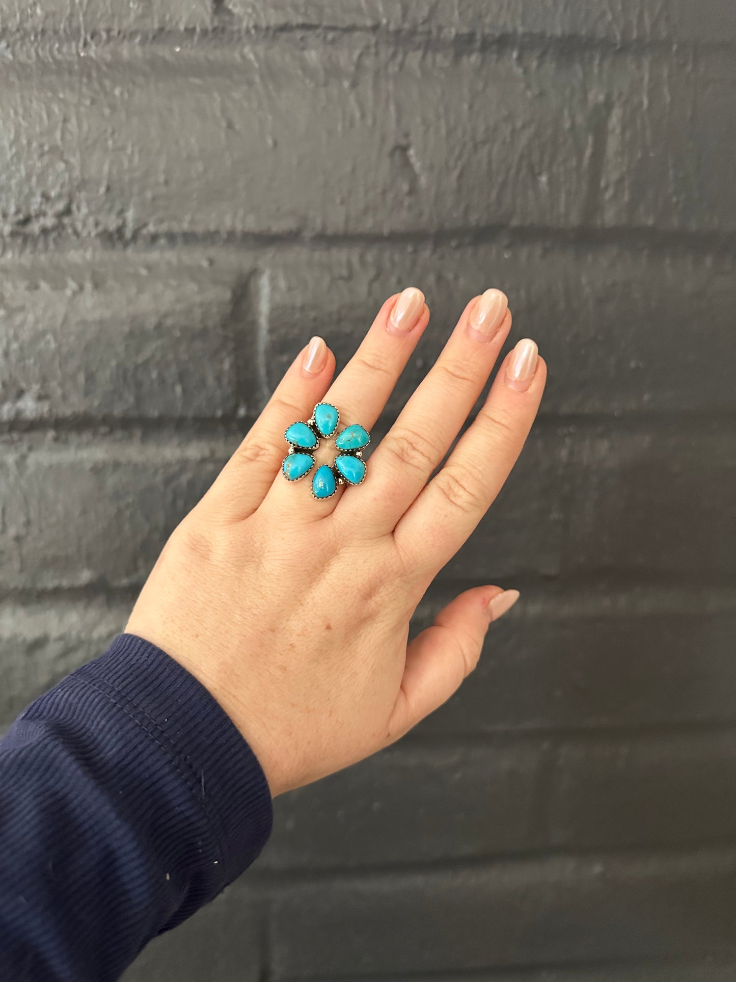 Nizhoni Handmade Turquoise & Sterling Silver Adjustable Flower Ring