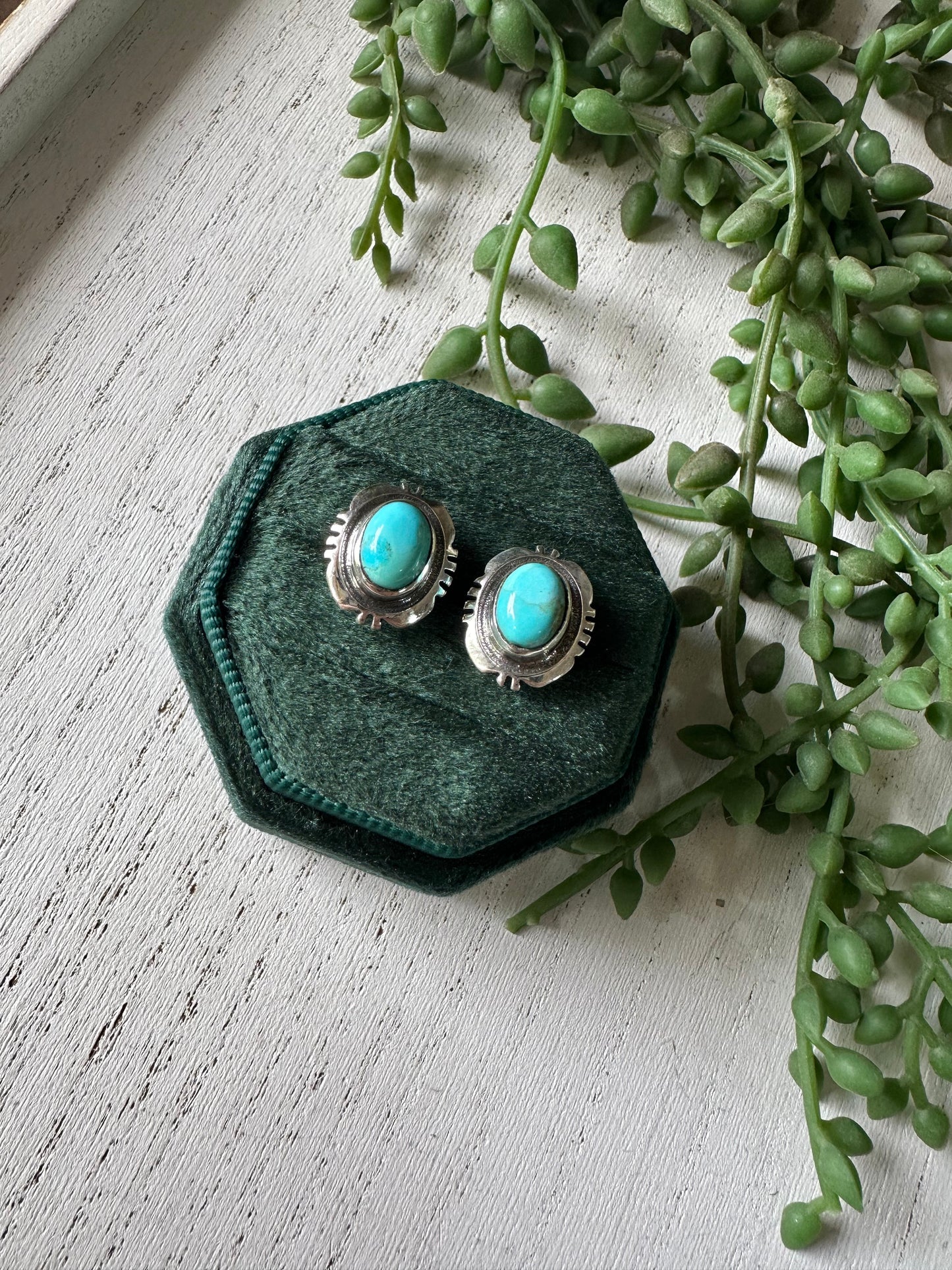 Handmade Turquoise And Sterling Silver Stud Earrings