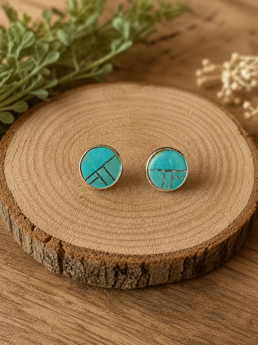 Handcrafted Turquoise & Sterling Silver button Stud Earrings