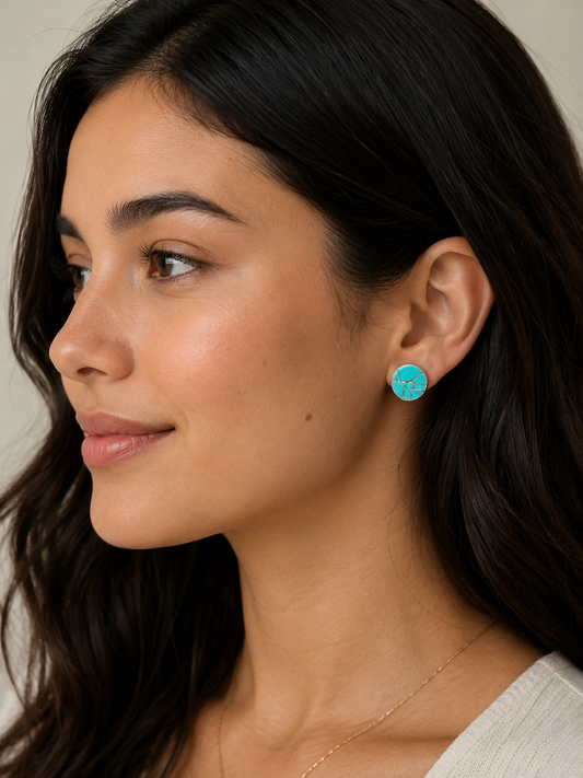 Handcrafted Turquoise & Sterling Silver button Stud Earrings