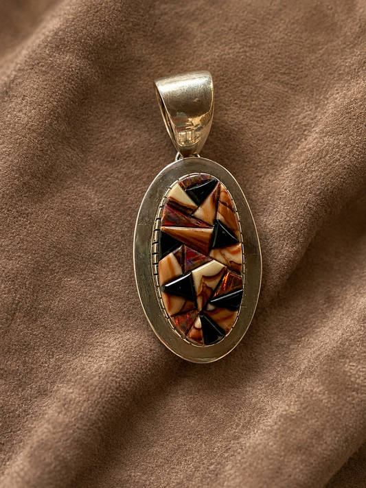 Handcrafted Onyx, Purple Spiny, Coral & Sterling Silver Pendant
