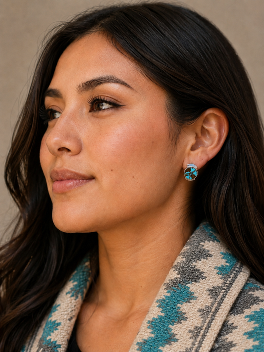 Handcrafted Turquoise #8 & Sterling Silver Stud Earrings