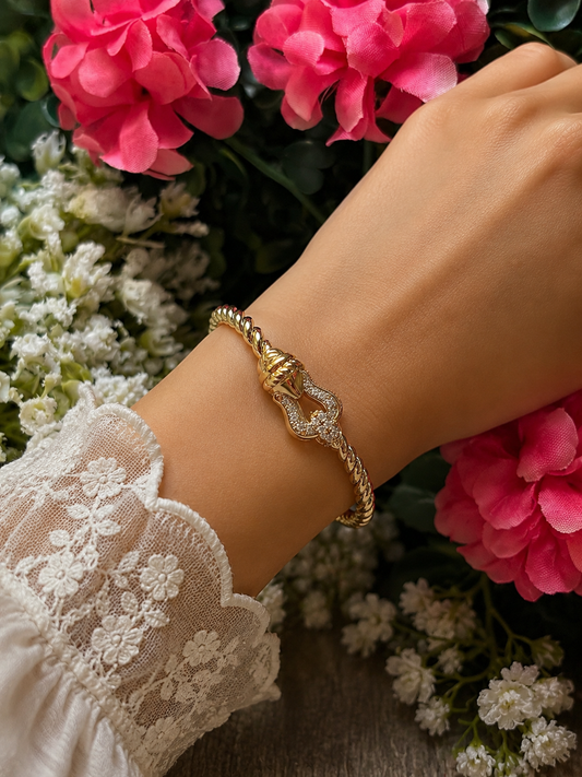 14k Gold Plated CZ Cable Bracket Bangle Bracelet