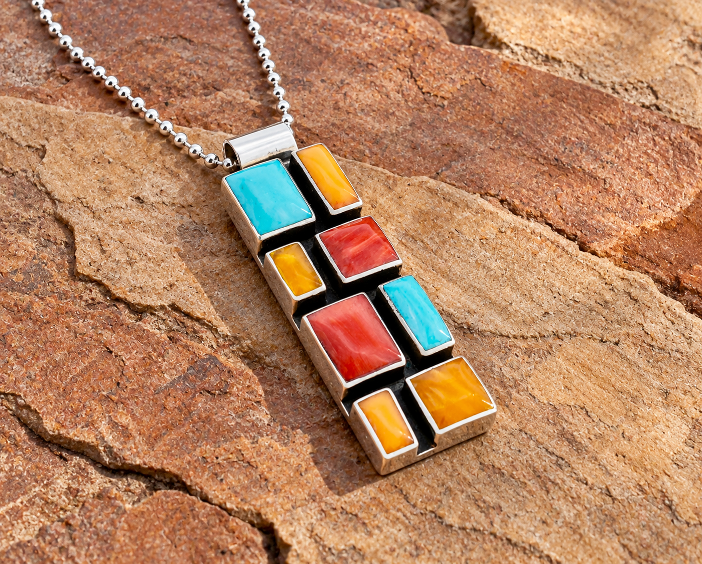 Multistone Slim Mosaic Sterling Silver Necklace