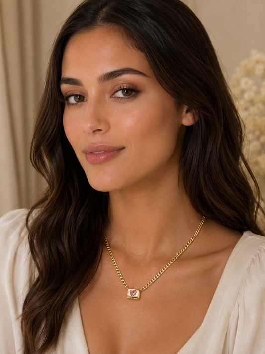 14k Gold Plated Pink Heart Locket Necklace