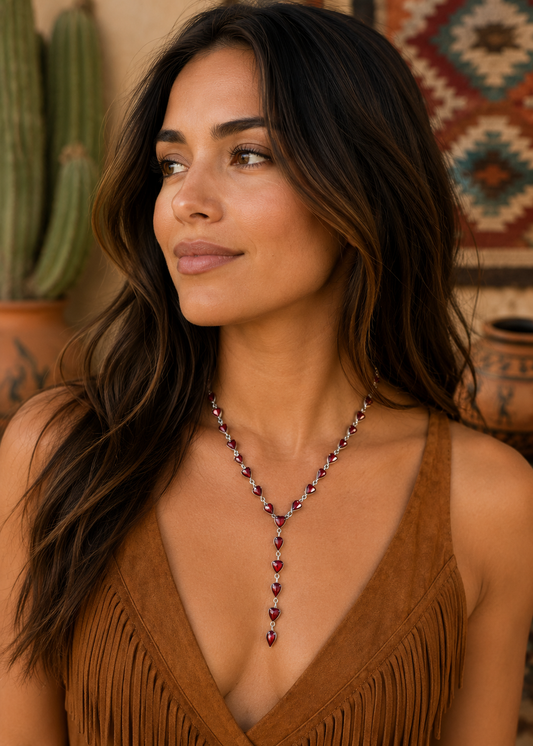 24" Red Jasper Lariat Necklace