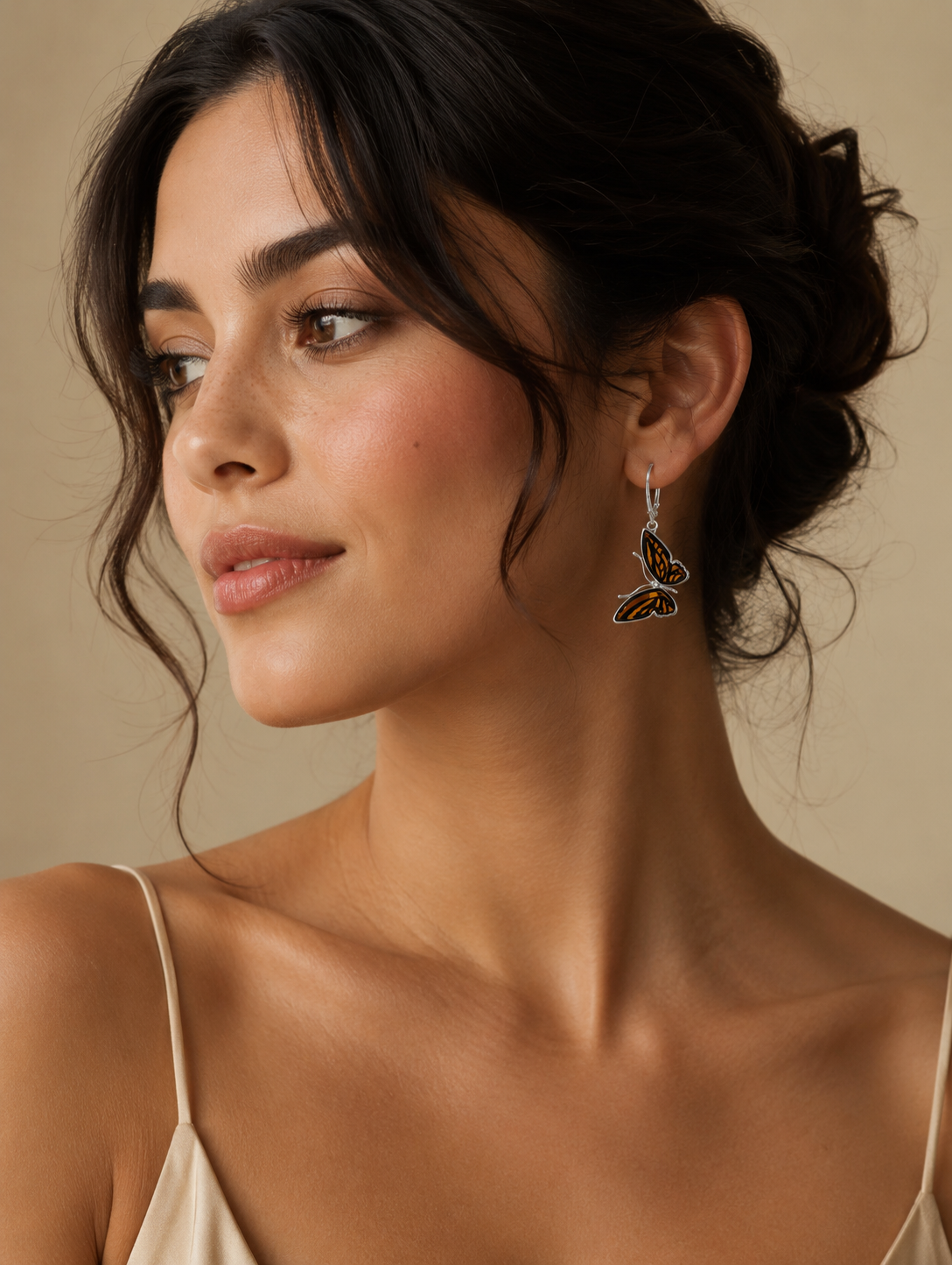 Amber Handmade Sterling Silver Butterfly Leverback Earrings